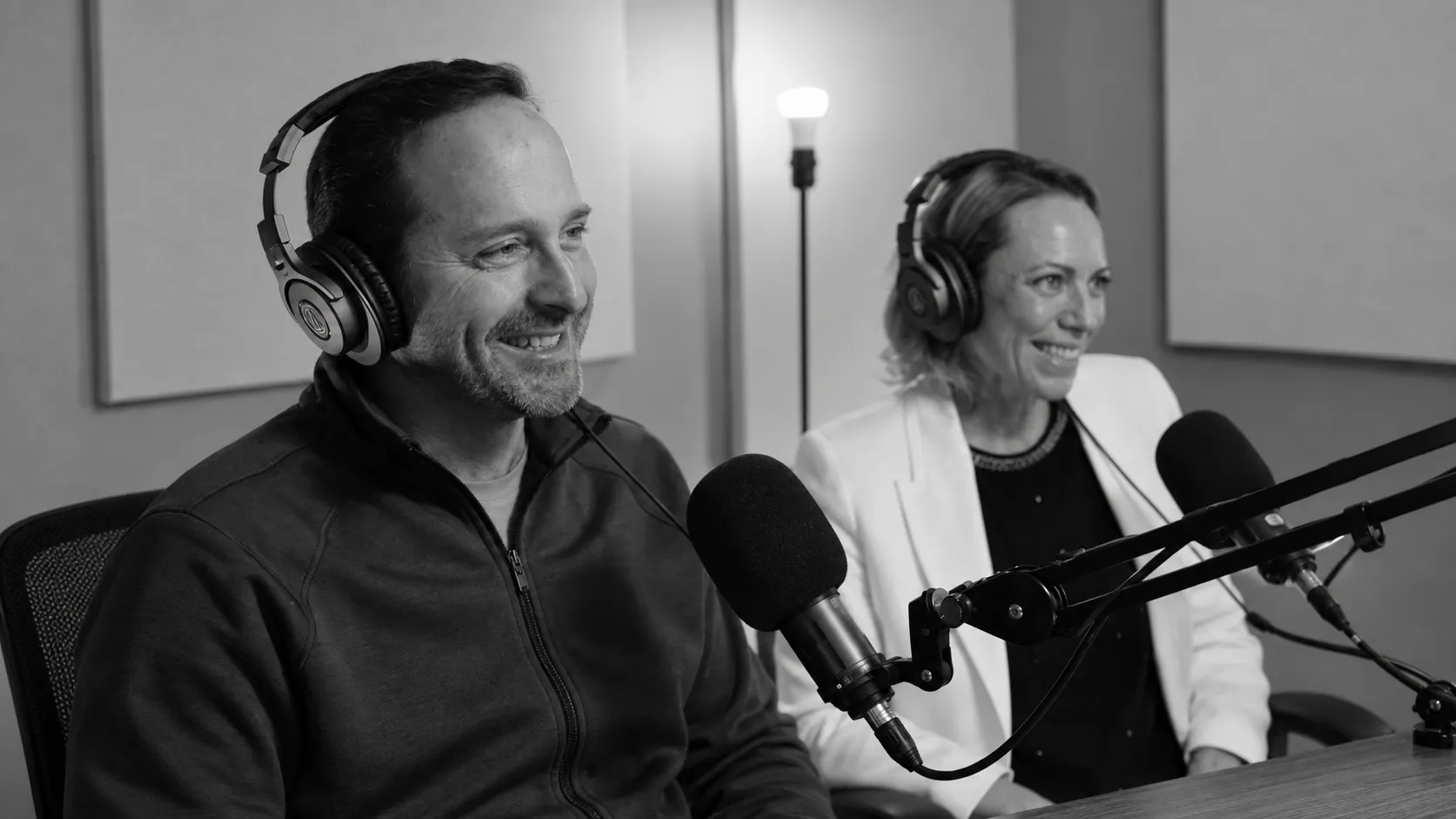 Paul and Paula Murray recording a podcast together